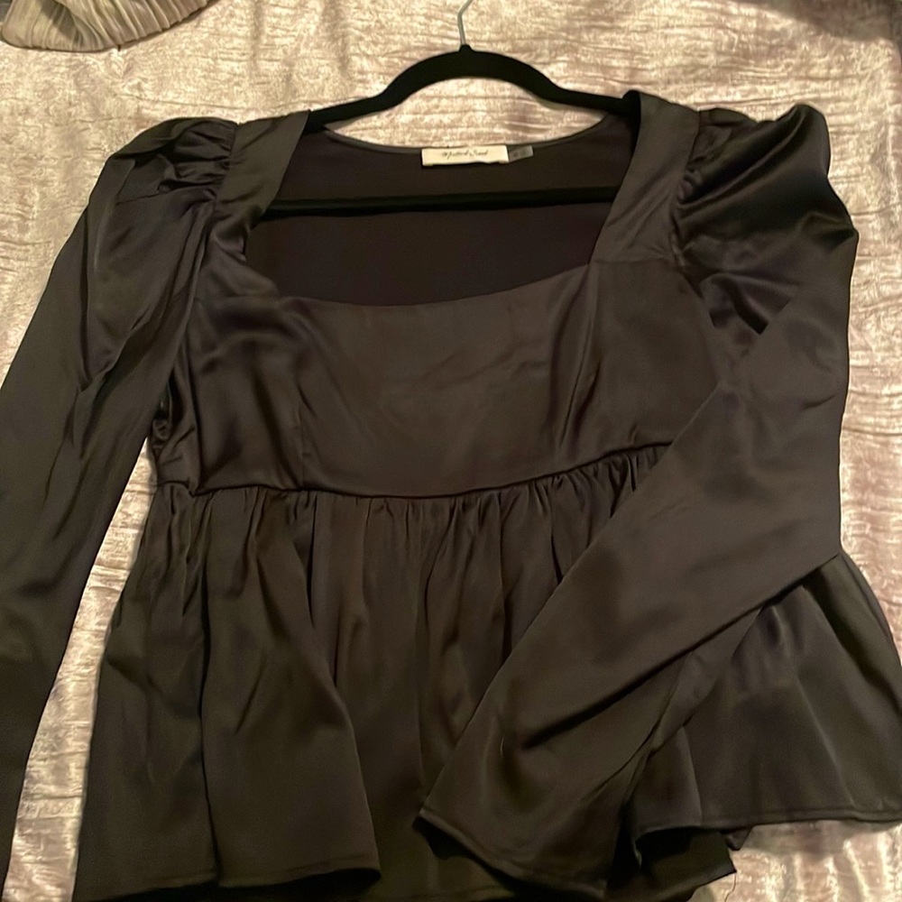 Black square neck silk material blouse